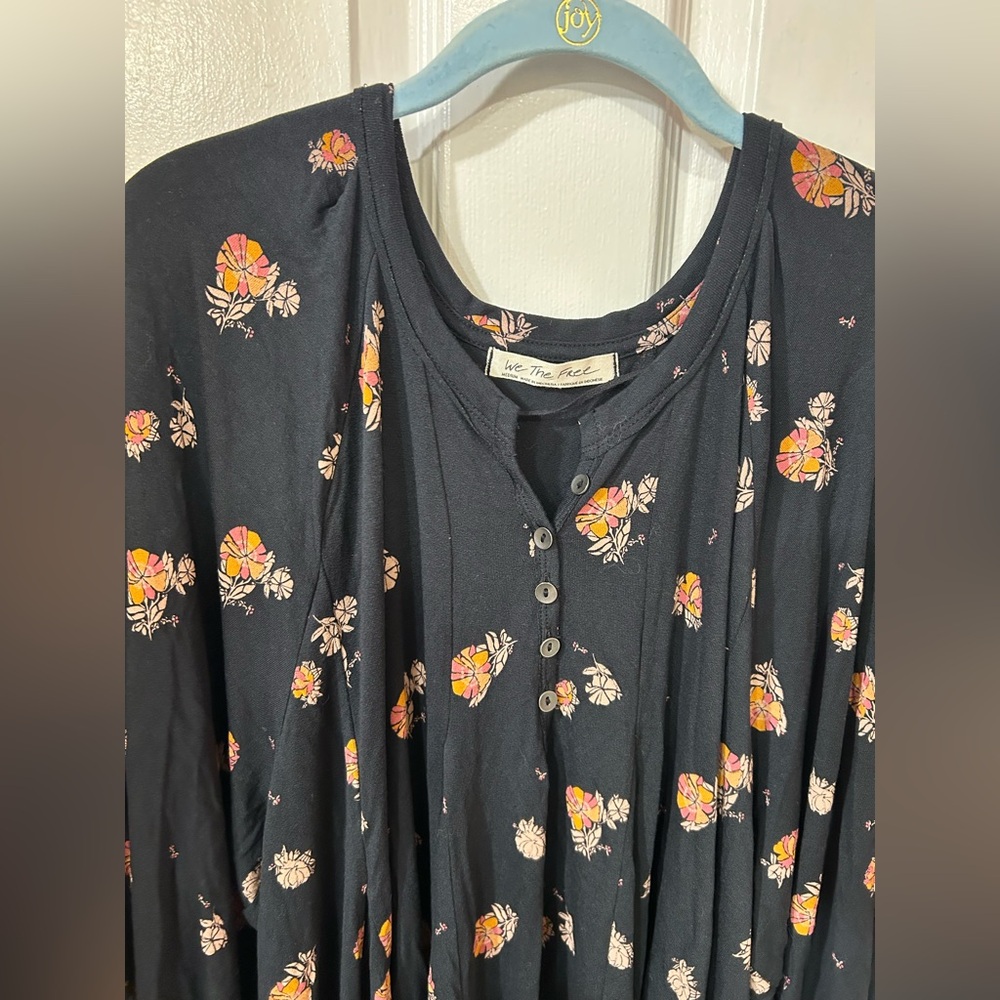 Free People Winter Sun Floral Tunic Dress Black Oversized  - Size M - Picture 10 of 15